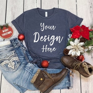 Heather Navy Mock up, Bella Canvas 3001 Mockup, 3001 Bella Canvas, 3001 Christmas Mockup, Bella 3001 Shirt Mockup, 3001 Heather Navy