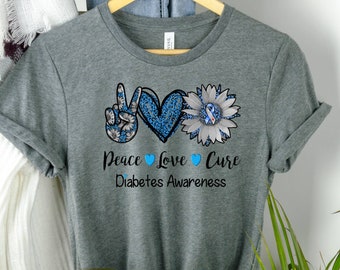 Diabetes Shirt, Diabetes Awareness Shirt, Peace Love Cure T Shirt, Gift For Diabetic, Type 1 Diabetes Shirt, Type 2 Diabetes Shirt