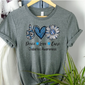 Diabetes Shirt, Diabetes Awareness Shirt, Peace Love Cure T Shirt, Gift For Diabetic, Type 1 Diabetes Shirt, Type 2 Diabetes Shirt