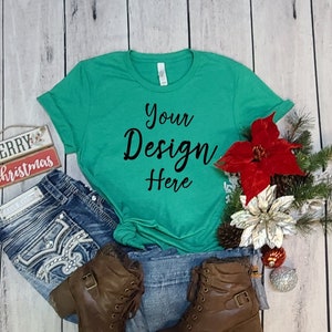 Bella Canvas 3001 Mockup, Heather Kelly Mock up, 3001 Bella Canvas, 3001 Christmas Mockup, Bella 3001 Shirt Mockup, 3001 Heather Kelly