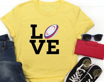 LOVE Rugby Shirt, Sports Fan TShirt, Rugby Fan Shirts, Rugby Gifts, Gift For Him, Rugby Lover Shirt, Rugby Shirts, Gift for Her, Rugby Fan