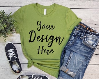 Bella Canvas 3001 Heather Green Mock Up, Bella Canvas Mockup, 3001 MockUp, Bella Canvas Mockup, Heather Green 3001, Mock 3001 Bella Canvas