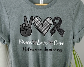 Skin Cancer Shirt, Melanoma Awareness, Peace Love Cure, Melanoma Shirt,  In May I Wear Black Shirt, Black Ribbon, Melanoma Survivor