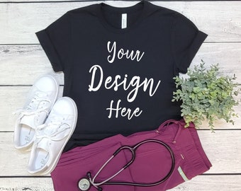 Bella Canvas 3001 Black Mock Up, Bella Canvas Nursing Mockup, 3001 Bella Canvas Mockup, Black Nurse Mock Up, Black 3001 Mockup, Mock 3001