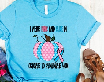 Camisa para gravidez e perda infantil, uso rosa e azul em outubro para lembrar de você, camisa de conscientização sobre aborto espontâneo, usamos rosa e azul