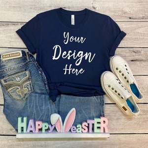 Bella Canvas 3001 Mockup, Easter Mockup, 3001 Bella Navy Mock Up, 3001 Bella Canvas, Bella 3001 Mockup, Bella 3001 Shirt, Easter 3001 Mock