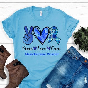 Camisa do mesotelioma, guerreiro do mesotelioma, cura do amor pela paz, sobrevivente do mesotelioma maligno, fita azul, em setembro eu visto azul
