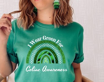 Celiaki-tröja, celiaki-medvetenhetsmånaden, celiaki-t-shirt, i maj bär vi grönt, jag bär grönt, grönt band, celiaki-krigare, glutenfri