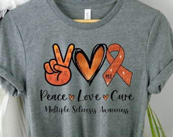 Camisa de esclerosis múltiple, Peace Love Cure MS, camisas de concientización sobre la esclerosis múltiple, camiseta inspiradora, conciencia de EM, camisas de EM