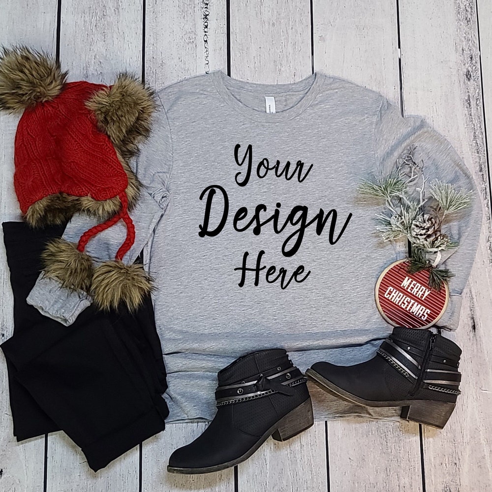 Snorider Design Bella Canvas 3501 Mockup Christmas Long Sleeve Shirt, Bella Canvas Athletic Heather Shirt Mock Up, Bella Canvas Long Sleeve Blanks