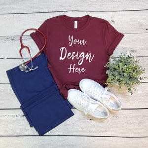 Bella Canvas 3001 Maroon Mock Up, Bella Canvas Nursing Mockup, 3001 Bella Canvas Mockup, Maroon Nurse Mock Up, Maroon 3001 Mockup, Mock 3001