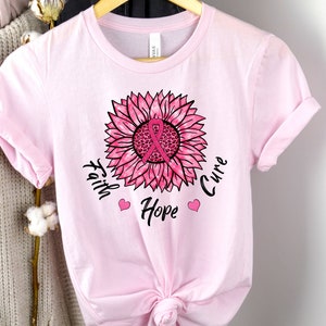 Camisa de conscientização sobre câncer de mama, camisas de cura de esperança de fé, camisetas de sobrevivente de câncer, camiseta de câncer de mama, camisa de câncer de mama de outubro, doação