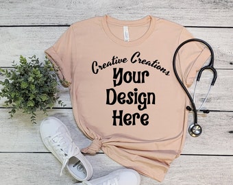Bella Canvas 3001 Heather Peach Mock Up, Heather Peach 3001 Mockup, Bella Canvas Nurse Mockup, 3001 Bella Mockup, Nurse MockUp, 3001 Nurse