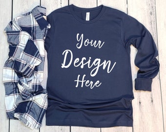 Bella Canvas Navy Long Sleeve Shirt Mock Up, Bella Canvas 3501 Mockup Fall Long Sleeved Shirt, Bella Canvas Long Sleeve Blanks, 3501 Navy