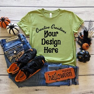 3001 Bella Canvas Heather Green, Bella Canvas Halloween Mockup, Bella Canvas 3001 Heather Green Mock Ups, Bella Canvas 3001 Halloween
