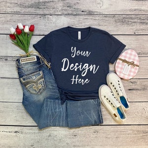 Bella Canvas 3001 Heather Navy Mockup, Easter Mockup, 3001 Bella Heather Navy Mock Up, 3001 Bella Canvas, Bella 3001 Mockup, Bella 3001