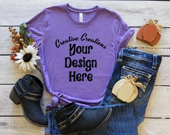 Fall Bella 3001 Heather Team Purple Mock Up, Bella Canvas 3001 Heather Team Purple Mockup, Bella Canvas 3001 Fall Mockup, Bella 3001 Mock Up