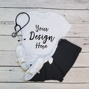 Bella Canvas 3001 White Mock Up, Bella Canvas Nursing Mockup, 3001 Bella Canvas Mockup, Bella Canvas White Mockup, White 3001 Mockup
