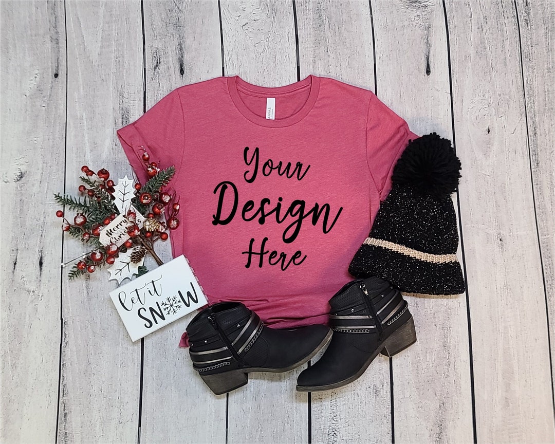 Heather Raspberry Mock Up, Bella Canvas 3001 Mockup, 3001 Bella Canvas ...