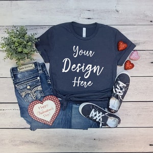 Valentine&#39;s Day Mock Up Bella Canvas 3001 Heather Navy, Bella Canvas 3001 Heather Navy Mock Up, Valentines Day Mockup, 3001 Bella Mockup