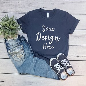 Bella Canvas 3001 Heather Navy Mock Up, Bella Canvas 3001 Mockup, 3001 Bella Canvas Mockup, Bella Mock Up, Heather Navy 3001 Mockup