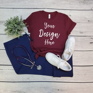 Bella Canvas 3001 Maroon Mock Up, Bella Canvas Nursing Mockup, 3001 Bella Canvas Mockup, Maroon Nurse Mock Up, Maroon 3001 Mockup, Mock 3001
