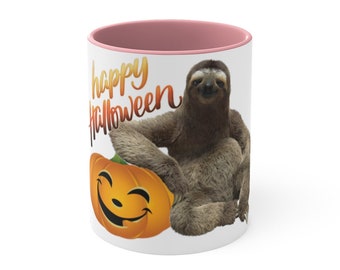 Sloth Halloween Coffee Mug, Sloth Leaning On Pumpkin Coffee Cup, Sloth Lovers Mug, Coffee Lovers Mug, Cute Sloth Cup, Gift For Her