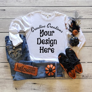 Halloween Bella Canvas 3501 Mockup Long Sleeve, Bella Canvas White Long Sleeve Halloween Mock Up, Bella Canvas Long Sleeve, 3501 White