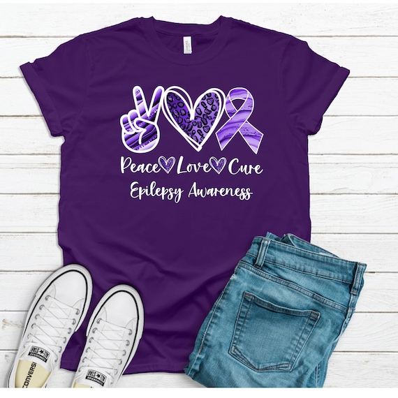Peace Love Cure Purple Ribbon Epilepsy Awareness T-Shirt Peace Love Cure Purple Ribbon Epilepsy Awareness T-Shirt