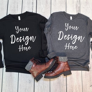 Bella Canvas 3501 Black Mockup Winter, Bella Canvas Dark Grey Heather Long Sleeve Shirt Mock Up, Bella Canvas Long Sleeve Blanks, 3501 Fall