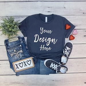 Valentine&#39;s Day Mock Up Bella Canvas 3001 Heather Navy, Bella Canvas 3001 Heather Navy Mock Up, Valentines Day Mockup, 3001 Bella Mockup