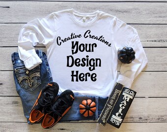 Halloween Bella Canvas White Long Sleeve Shirt Mock Up, Halloween Bella Canvas 3501 Mockup Long Sleeve, Bella Canvas Long Sleeve, 3501 White