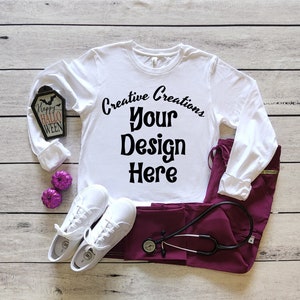 Bella Canvas 3501 White Nurse Long Sleeve MockUp, White Halloween Nurse 3501 MockUp , Bella Canvas Mockup, 3501 Mock Up, Bella Canvas Mockup