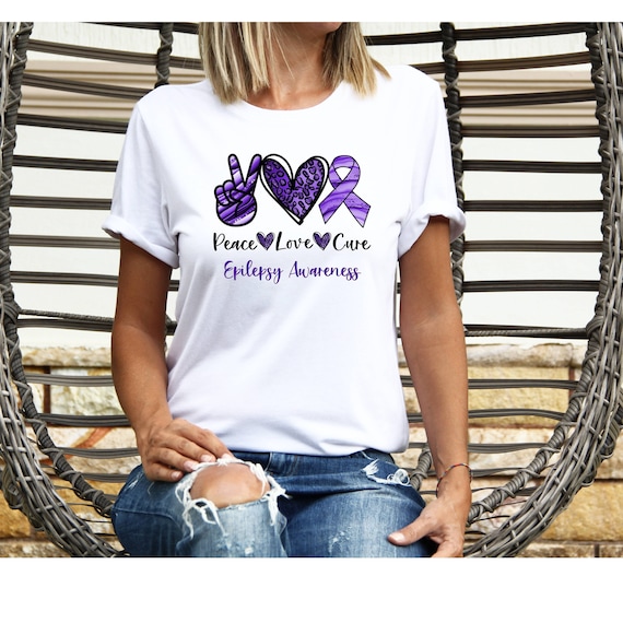 Peace Love Cure Purple Ribbon Epilepsy Awareness T-Shirt Peace Love Cure Purple Ribbon Epilepsy Awareness T-Shirt