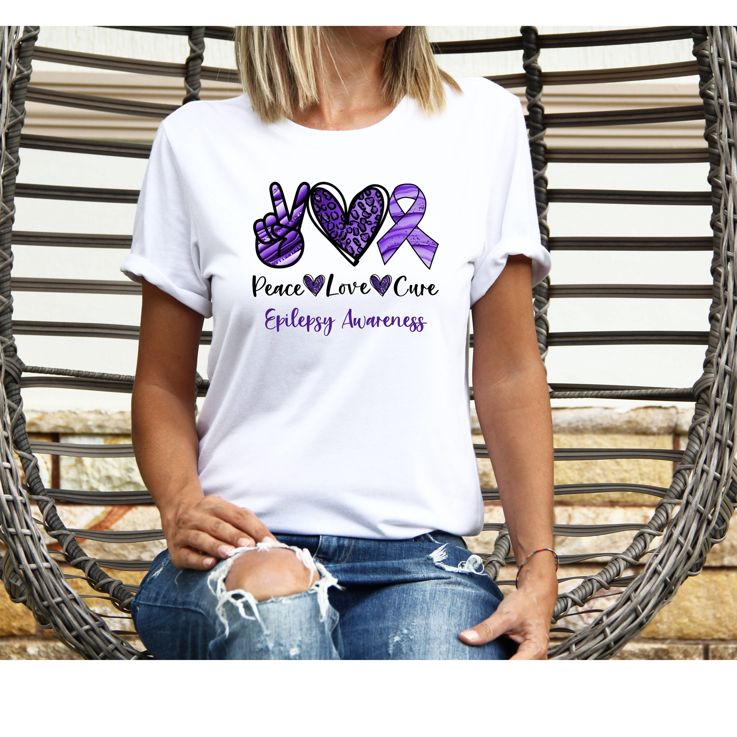 Peace Love Cure Purple Ribbon Epilepsy Awareness T-Shirt Peace Love Cure Purple Ribbon Epilepsy Awareness T-Shirt