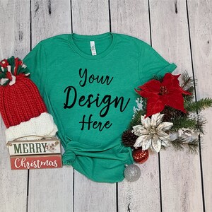 Bella Canvas 3001 Mockup, Heather Kelly Mock up, 3001 Bella Canvas, 3001 Christmas Mockup, Bella 3001 Shirt Mockup, 3001 Heather Kelly