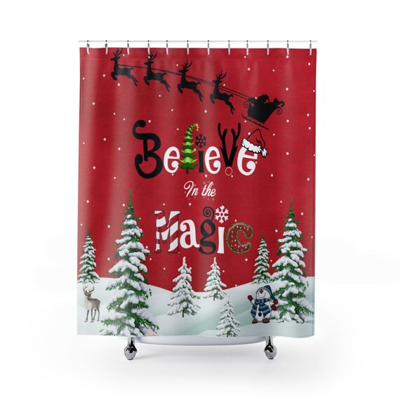 Tenda Doccia Natalizia Con Pupazzo Di Neve E Foresta Invernale - Tessuto Poliestere Con Ganci Inclusi - Decorazione Bagno A Tema Natale - 2