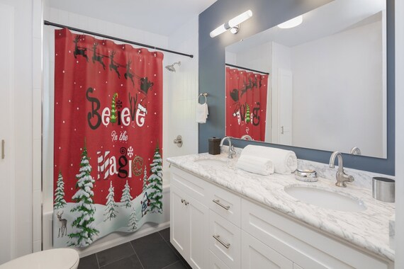 Tenda Doccia Natalizia Con Pupazzo Di Neve E Foresta Invernale - Tessuto Poliestere Con Ganci Inclusi - Decorazione Bagno A Tema Natale - 6