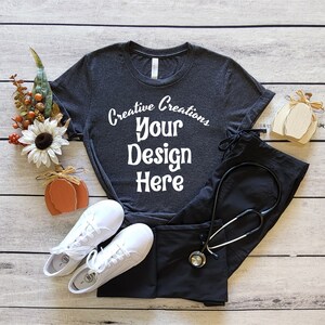 Bella Canvas 3001 Dark Grey Heather Mockup, Bella Canvas 3001 Fall Mockup, Bella 3001 Fall Mock Up, Fall Bella 3001 Dark Grey Heather MockUp