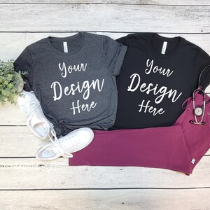 Bella Canvas 3001 Black and Dark Grey Heather Mock Ups, Bella Canvas Nursing Mockup, Bella Canvas 3001 Mockup, Bella Canvas Mockup