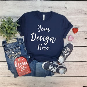 Valentine&#39;s Day Mock Up Bella Canvas 3001 Navy, Bella Canvas 3001 Navy Mock Up, Valentines Day Mockup, Bella Canvas Mockup, Navy 3001