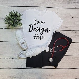 Bella Canvas 3001 White Mock Up, Bella Canvas Nursing Mockup, 3001 Bella Canvas Mockup, Bella Canvas White Mockup, White 3001 Mockup