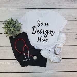 Bella Canvas 3001 White Mock Up, Bella Canvas Nursing Mockup, 3001 Bella Canvas Mockup, Bella Canvas White Mockup, White 3001 Mockup