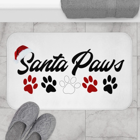 Santa Paws Bathroom Rug, Christmas Bath Mats, Dog Bathroom Rug