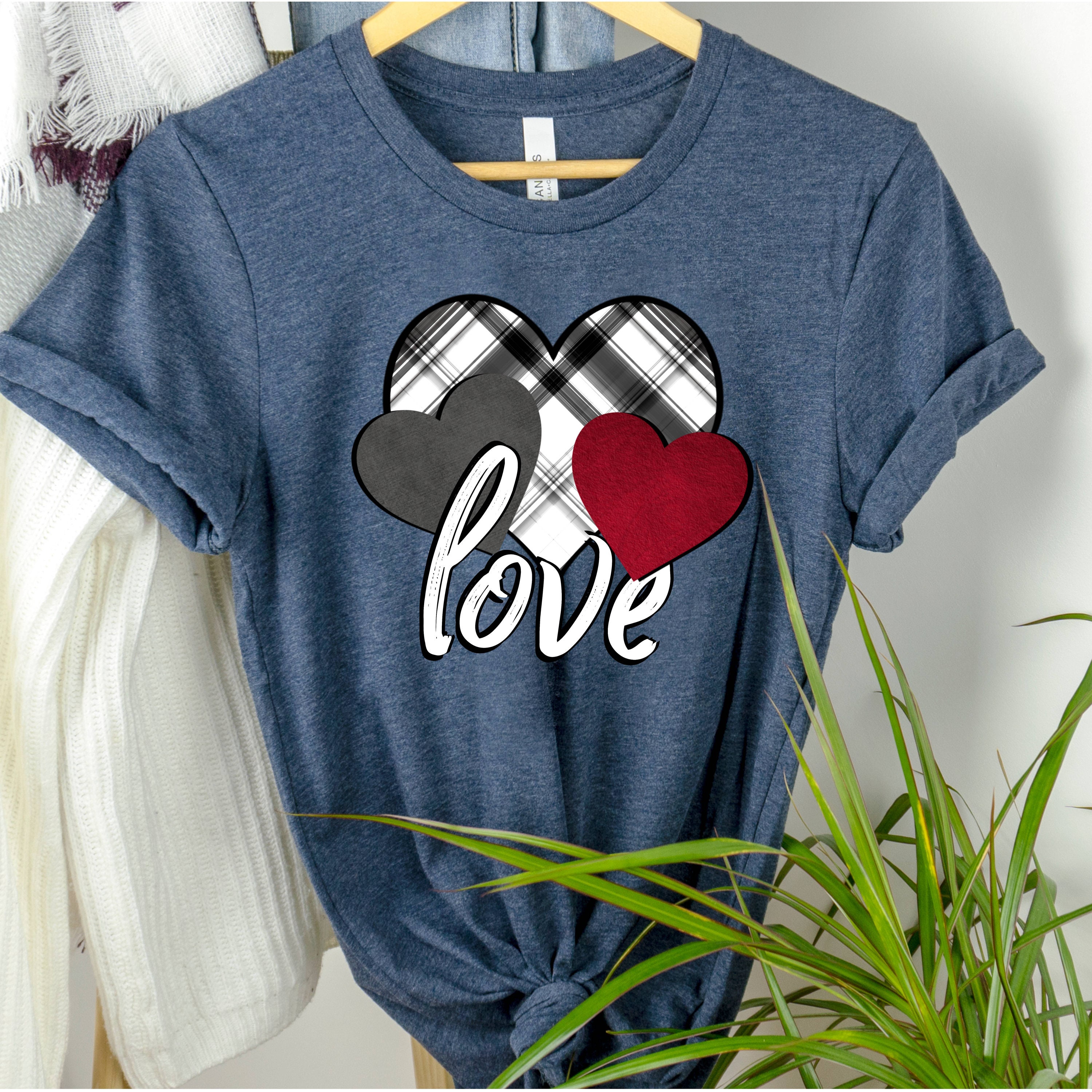 Women's Leopard Print Valentine's Day T-Shirt - Plaid Love Heart Graphic Tee, Soft Cotton Blend, Dark Grey