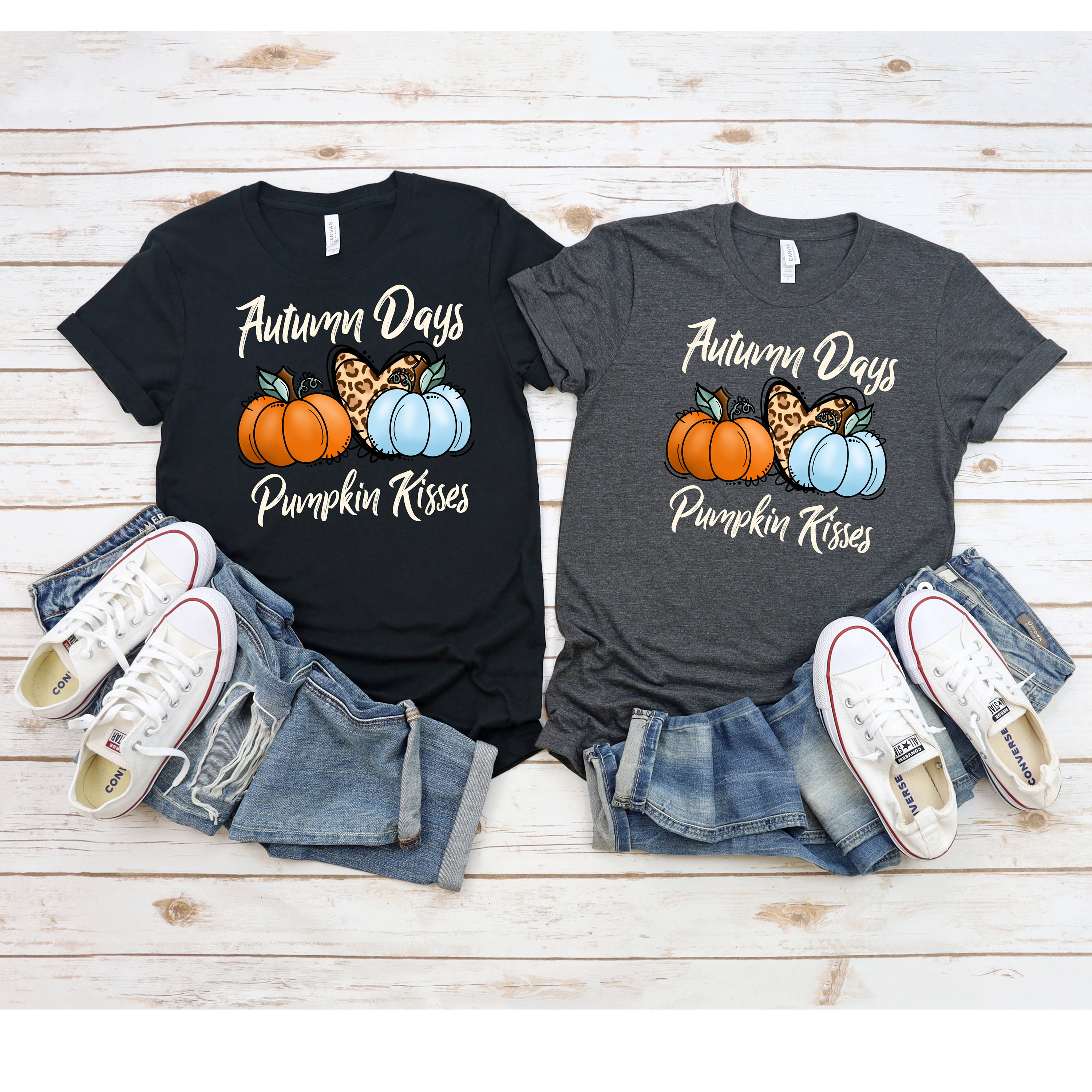 PECHAR Women's Fall Pumpkin Heart T-Shirt – Halloween Thanksgiving Graphic Tee, Autumn Short Sleeve Top