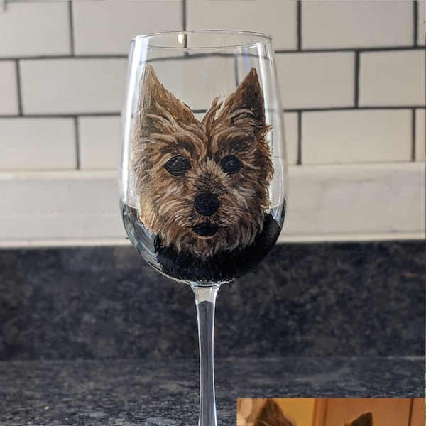 Custom Pet Portrait Hand Painted Glass - Wine Glass