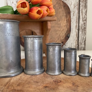 Antique French Pewter Measuring Tankards