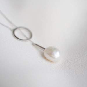 Handmade 18K gold 925 Sterling Infinity Silver Circle Eternity Ring Pearl Drop through Wrap-around Lariat Necklace