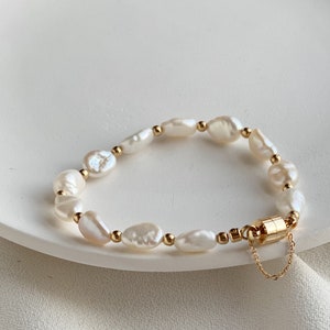 Handmade 18K gold Gold Bead fresh water Keshi pearl bracelet
